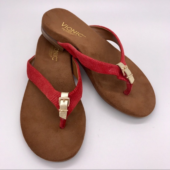 red vionic flip flops
